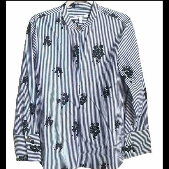 Derek Lam 10 Crosby Striped Mock Neck Button Up Top 8 - Picture 1 of 6